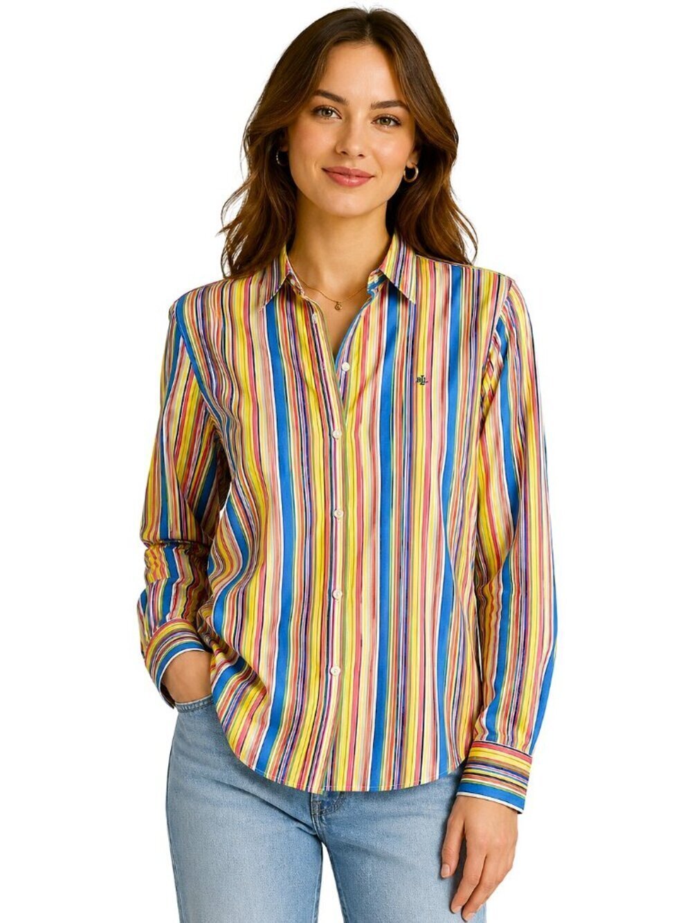 Lauren Ralph Lauren Capri Multi Stripe Cotton Shirt NWT